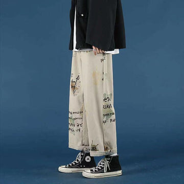 cargo pants men Summer Hong Kong-style graffiti straight loose oversized casual pant all-match fashion cool male trousers aidase-shop